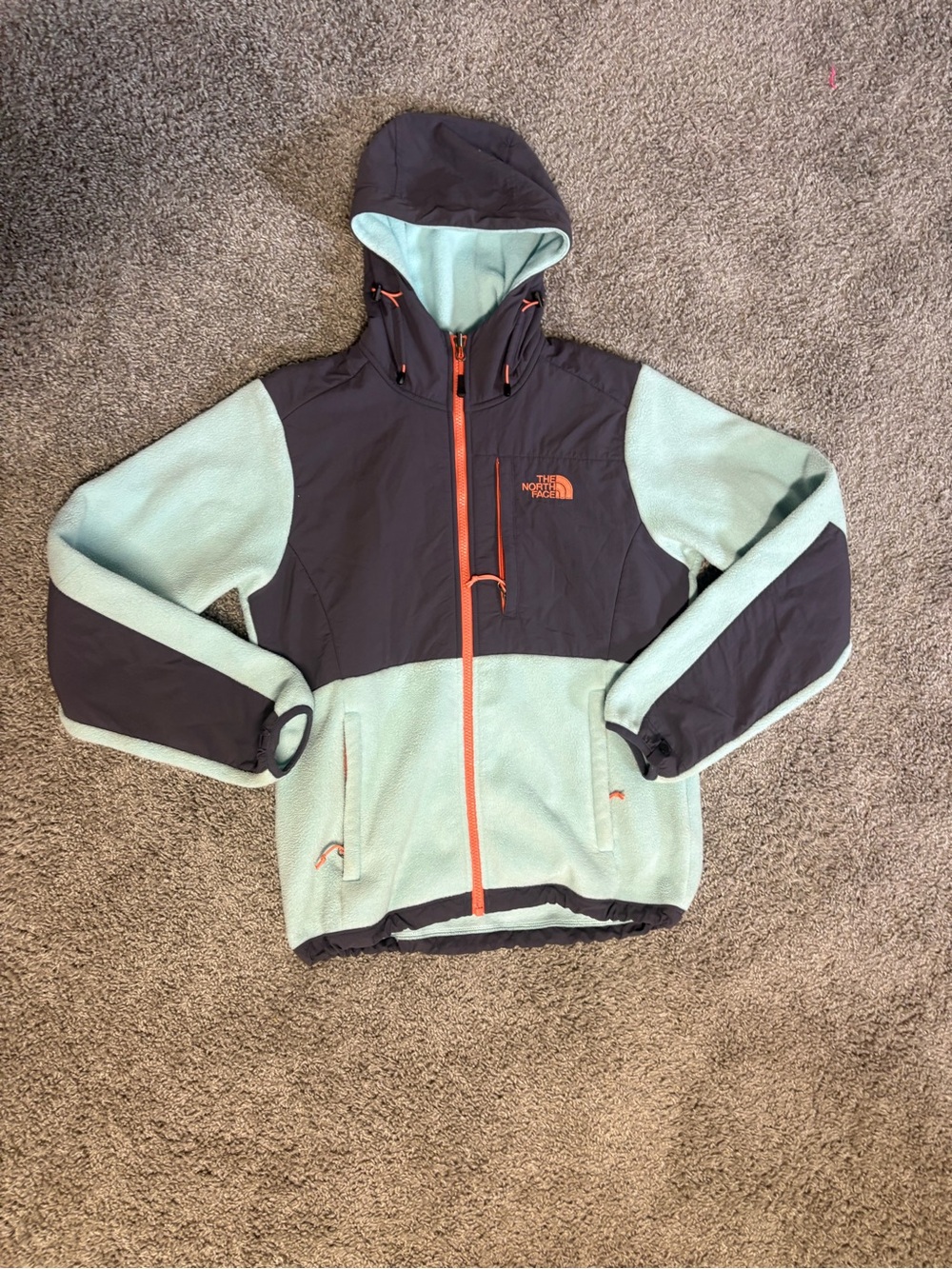 The North Face Women's baby blue and dark grey Fleece Hooded Jacket